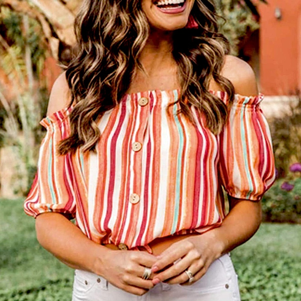 Off-Shoulder Striped Crop Top Blouse